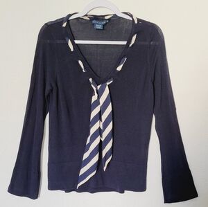 Ralph Lauren Blue Label Silk/Viscose Stripe Tie front blouse Sz XL